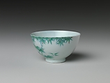 Wine Cup with Bamboo (one of a pair), Porcelain painted with cobalt blue under and colored enamels over transparent glaze(Jingdezhen ware), China