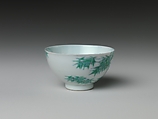 Wine Cup with Bamboo (one of a pair), Porcelain painted with cobalt blue under and colored enamels over transparent glaze(Jingdezhen ware), China