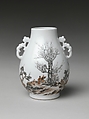 Vase with gentlemen in a landscape (one of a pair), Porcelain painted in overglaze black and red enamels (Jingdezhen ware), China