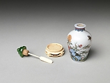 Snuff Bottle with Flowers and Rocks, Painted enamel on glass with nephrite stopper, China