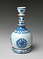 Base for a Water Pipe (huqqa) with Floral Medallions, Porcelain painted with cobalt blue under transparent glaze, and with brown glaze (Jingdezhen ware), China