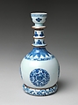 Base for a Water Pipe (huqqa) with Floral Medallions, Porcelain painted with cobalt blue under transparent glaze, and with brown glaze (Jingdezhen ware), China
