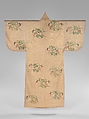 Noh Costume (Nuihaku) with Millet and Nandina Berries on a Background of Pine Branches and Zither Bridges, Silk embroidery and gold leaf on silk twill, Japan