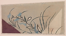 Pieces from a Robe (Kosode) with Autumn Grasses, Stitch- and paste-resist-dyed and painted float-patterned plain-weave silk, Japan