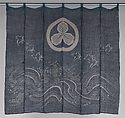 Noren with Design of Oak-Leaf Crest, Plovers, and Waves, Resist-dyed plain weave, probably hemp, Japan