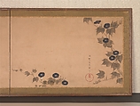 Morning Glories, Tawaraya Sōri (active late 18th century), Two-panel folding screen; ink and color on paper, Japan