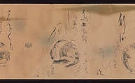 Ten Oxherding Songs, Karasumaru Mitsuhiro (Japanese, 1579–1638), Handscroll; ink on dyed paper with stenciled decoration in gold and silver, Japan