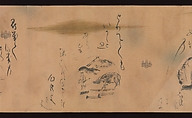 Ten Oxherding Songs, Karasumaru Mitsuhiro (Japanese, 1579–1638), Handscroll; ink on dyed paper with stenciled decoration in gold and silver, Japan