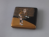 Writing Box with Woodcutter Design, In the Style of Ogata Kōrin (Japanese, 1658–1716), Black and gold lacquer on wood with mother-of-pearl and pewter inlay, Japan