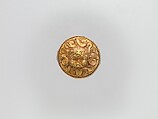 Cap-Shaped Plaque with Lion, Gold, China (Xinjiang Autonomous Region, Central Asia)