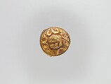 Cap-Shaped Plaque with Lion, Gold, China (Xinjiang Autonomous Region, Central Asia)