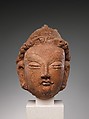Head of a Bodhisattva, Red clay with traces of color, China (Xinjiang Autonomous Region)