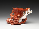 Flower holder with floral design, Carnelian and white agate, China