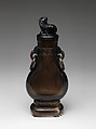 Vase with cover and base, Smoky quartz, China