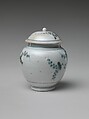 Jar and Lid with Flowering Plant, Porcelain with underglaze blue (Hizen ware, early Imari type), Japan