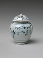 Jar and Lid with Flowering Plant, Porcelain with underglaze blue (Hizen ware, early Imari type), Japan