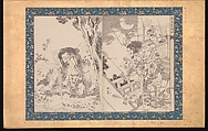 Picture Book in the Katsushika Style (Ehon Katsushika-buri), Katsushika Hokusai (Japanese, Tokyo (Edo) 1760–1849 Tokyo (Edo)), Folding album of twenty-eight block-ready drawings (hanshita-e) for book illustrations; ink on paper with woodblock-printed borders and titles, Japan