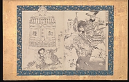Picture Book in the Katsushika Style (Ehon Katsushika-buri), Katsushika Hokusai (Japanese, Tokyo (Edo) 1760–1849 Tokyo (Edo)), Folding album of twenty-eight block-ready drawings (hanshita-e) for book illustrations; ink on paper with woodblock-printed borders and titles, Japan