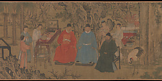 Elegant Gathering in the Apricot Garden, After Xie Huan (Chinese, 1377–1452), Handscroll; ink and color on silk, China