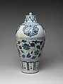 Bottle with Peony Scroll, Porcelain painted with cobalt blue under a transparent glaze (Jingdezhen ware), China