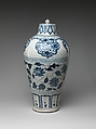 Bottle with Peony Scroll, Porcelain painted with cobalt blue under a transparent glaze (Jingdezhen ware), China