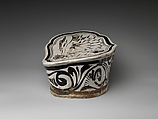 Pillow with a falcon attacking a swan, Zhang family workshop, Stoneware painted with brown and black pigment on white slip under transparent glaze (Cizhou ware), China