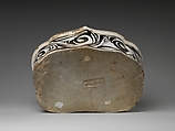 Pillow with a falcon attacking a swan, Zhang family workshop, Stoneware painted with brown and black pigment on white slip under transparent glaze (Cizhou ware), China