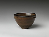 Tea Bowl with Hare’s-Fur Decoration, Stoneware with iron-oxide glaze; metal rim (Seto ware), Japan