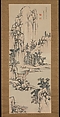 Landscape, Hi Kangen (active 18th century), Hanging scroll; ink and color on paper, Japan