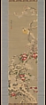Bird among Camellias in Snow, Sō Shiseki (Japanese, 1715–1786), Hanging scroll; ink and color on silk, Japan