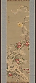 Bird among Camellias in Snow, Sō Shiseki (Japanese, 1715–1786), Hanging scroll; ink and color on silk, Japan