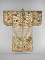 Noh Robe (Nuihaku) with Butterflies, Chrysanthemums, Maple Leaves, and Miscanthus Grass, Silk satin with silk embroidery and gold leaf, Japan