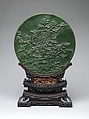 Table Screen with Tree Peonies, Jade (nephrite); rosewood stand, China