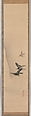 Three Crows in Flight, Shibata Zeshin (Japanese, 1807–1891), Hanging scroll; ink on silk, Japan