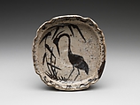 Bowl with Heron in Reeds, Stoneware with underglaze iron brown (Mino ware, Shino type), Japan