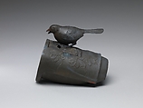 Censer in the Form of Sparrow on a Roof Tile, Lightly glazed stoneware (Bizen ware), Japan