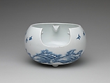 Teapot and Brazier with Design of Birds Flying over Waves, Porcelain with underglaze blue (Hirado ware), Japan