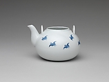 Teapot and Brazier with Design of Birds Flying over Waves, Porcelain with underglaze blue (Hirado ware), Japan