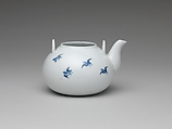 Teapot and Brazier with Design of Birds Flying over Waves, Porcelain with underglaze blue (Hirado ware), Japan