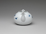 Teapot and Brazier with Design of Birds Flying over Waves, Porcelain with underglaze blue (Hirado ware), Japan