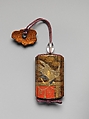 Case (Inrō) with Design of Two Hawks on Tasseled Perches, Lacquer, roiro, mura nashiji, gold and coloured hiramakie, takamakie; Interior: nashiji and fundame, Japan