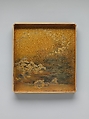Box for Inkstone and Writing Implements (Suzuribako) with Geese against Mount Fuji in Moonlight and (inner lid) with Plovers by the Seashore, Black lacquer ground with gold and silver maki-e, Japan