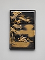 Card Case with Crane and Bamboo, Black lacquer ground with gold and silver hiramaki-e, Japan