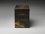 Tiered Box with Reeds and Crane, Black lacquer ground with gold and silver hiramaki-e, Japan