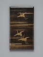 Tiered Box with Reeds and Crane, Black lacquer ground with gold and silver hiramaki-e, Japan
