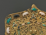 Ornamental Plaque, Gilt bronze, gold, lapis lazuli, turquoise, and white coral, China