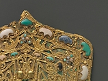 Ornamental Plaque, Gilt bronze, gold, lapis lazuli, turquoise, and white coral, China
