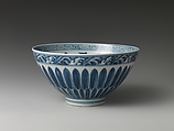 Bowl with pomegranates, lotus scrolls, and chrysanthemum petals, Porcelain painted in underglaze cobalt blue (Jingdezhen ware), China