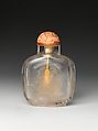 Snuff Bottle with Two Monkeys and Rock, Rock crystal with coral stopper, China