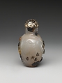Snuff Bottle with Birds and Flowers, Chalcedony with silver stopper, China